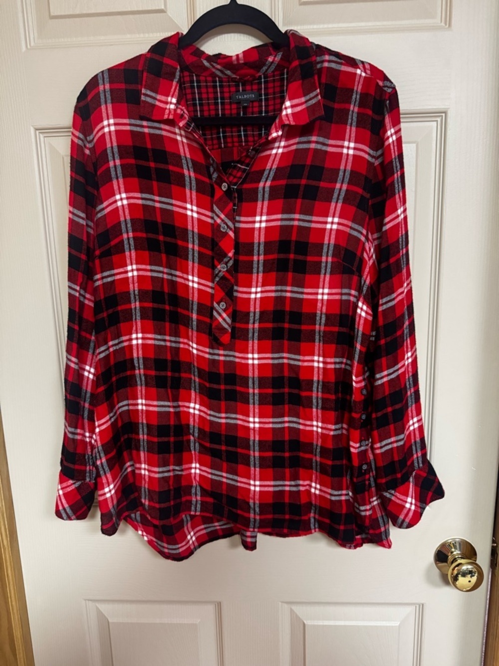 Talbots Red Plaid Button-Front Women's Shirt size xl very soft